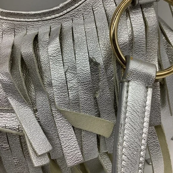 Saint Laurent Fringe Metallic Silver Leather Shoulder Bag - Picture 9 of 11